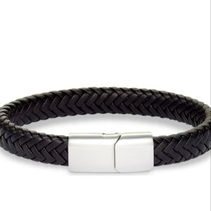 Black Braided Bracelet with Silver Clasp